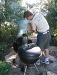 Oct 15: Chris prepares the grill in true Grillmaster style