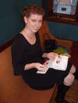 Jan 11: Carrie does some cross stitch before the ceremony starts